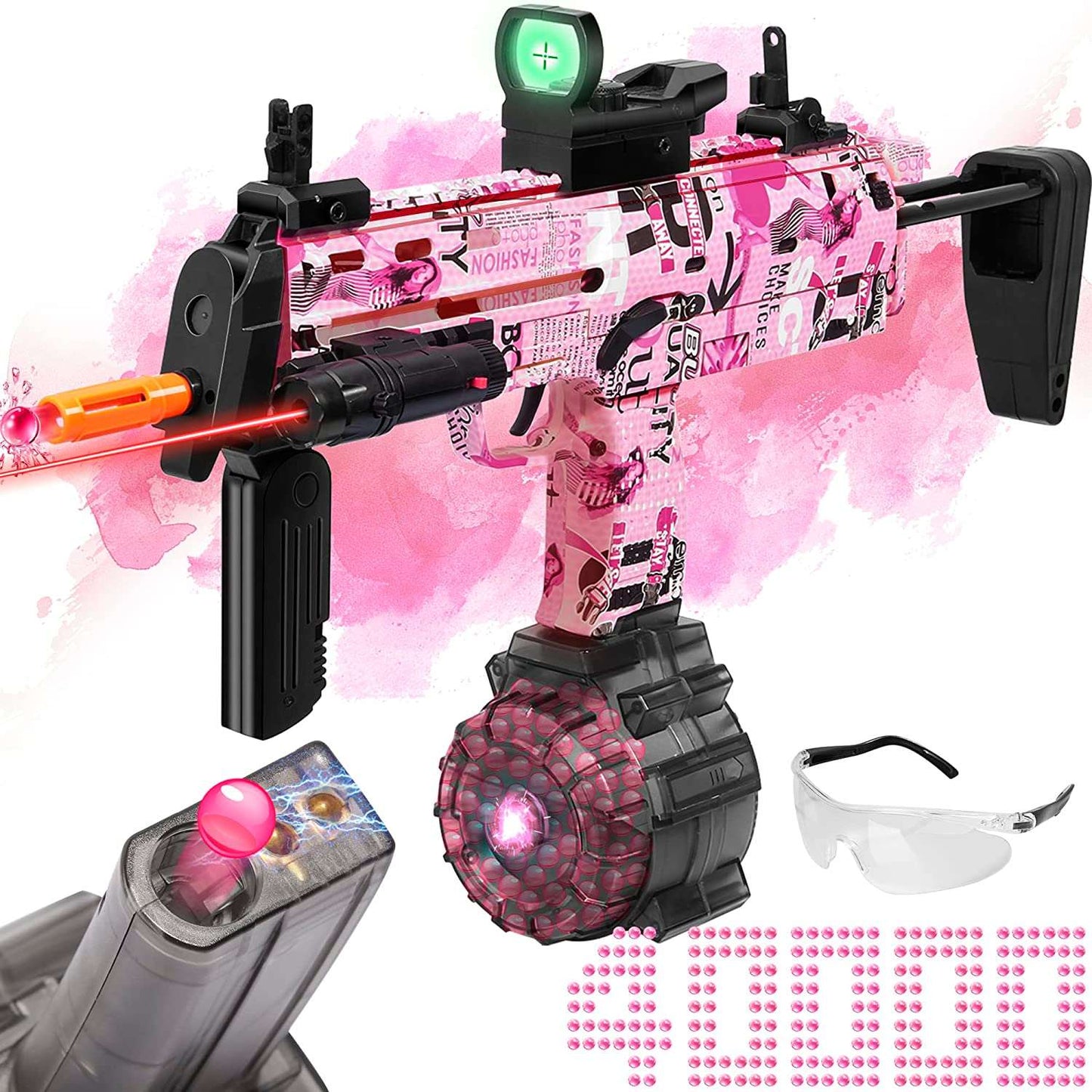 Caissa MP7 MP17 MP17-Pro Manual & Automatic Dual Mode Gel Ball Blaster Gun Pistol with Adjustable Tail - caissatoy