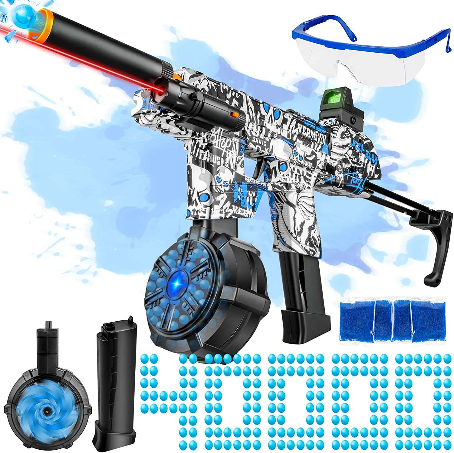 Caissa MP7 MP17 MP17-Pro Manual & Automatic Dual Mode Gel Ball Blaster Gun Pistol with Adjustable Tail - caissatoy