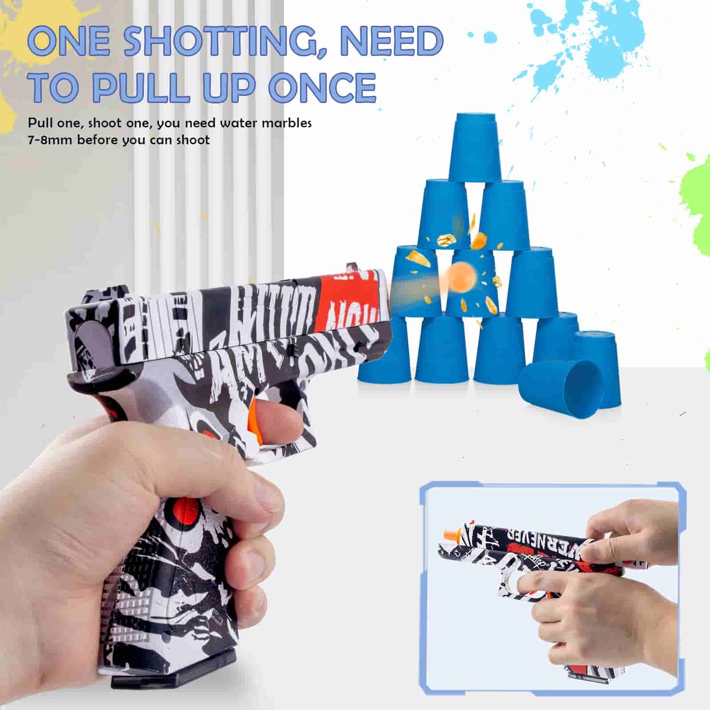 Caissa Manual Mini Gel Ball Blaster Gun Pistol Glock - caissatoy