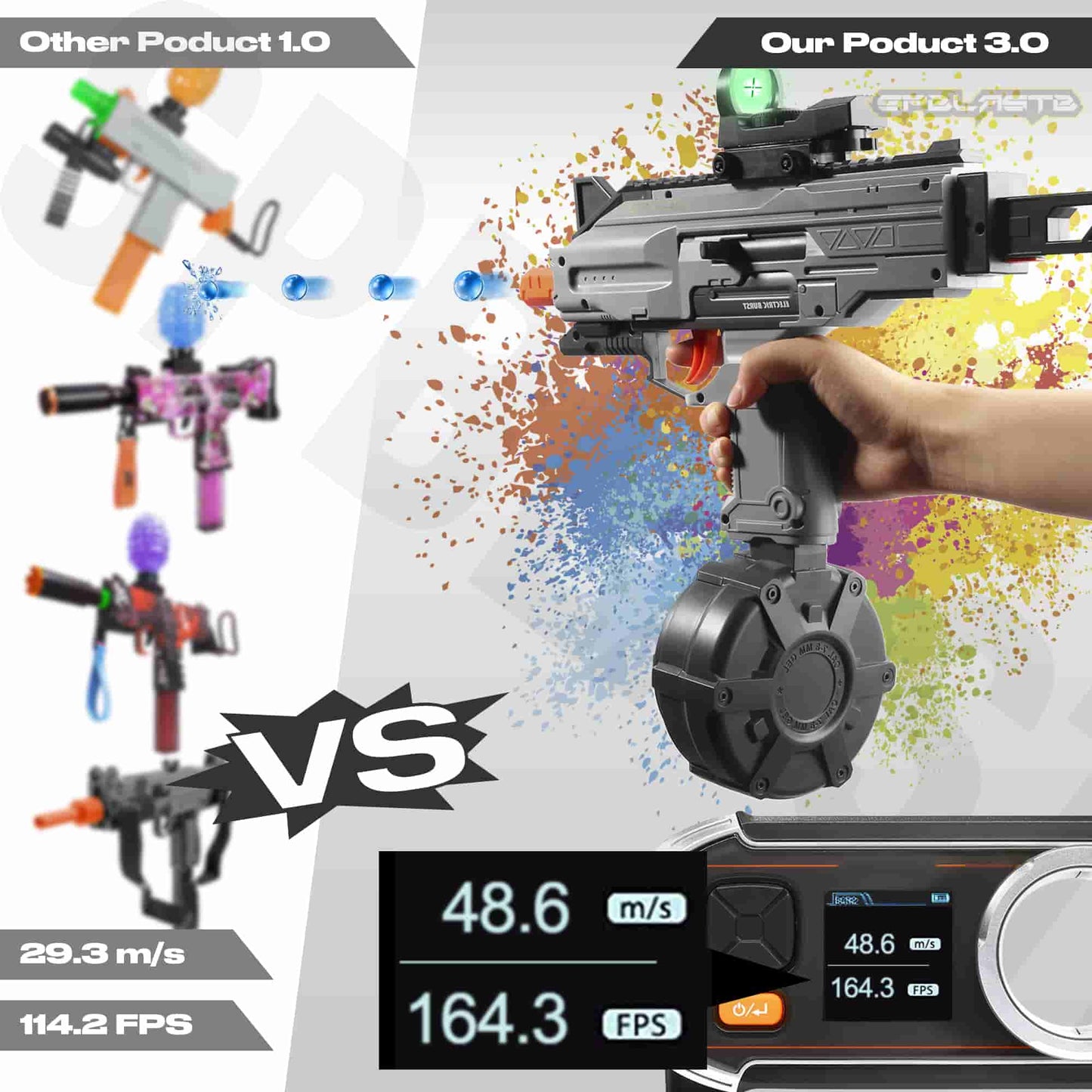 Caissa Uzi Automatic Gel Ball Blaster Gun Pistol with High Capacity Drum caissatoy