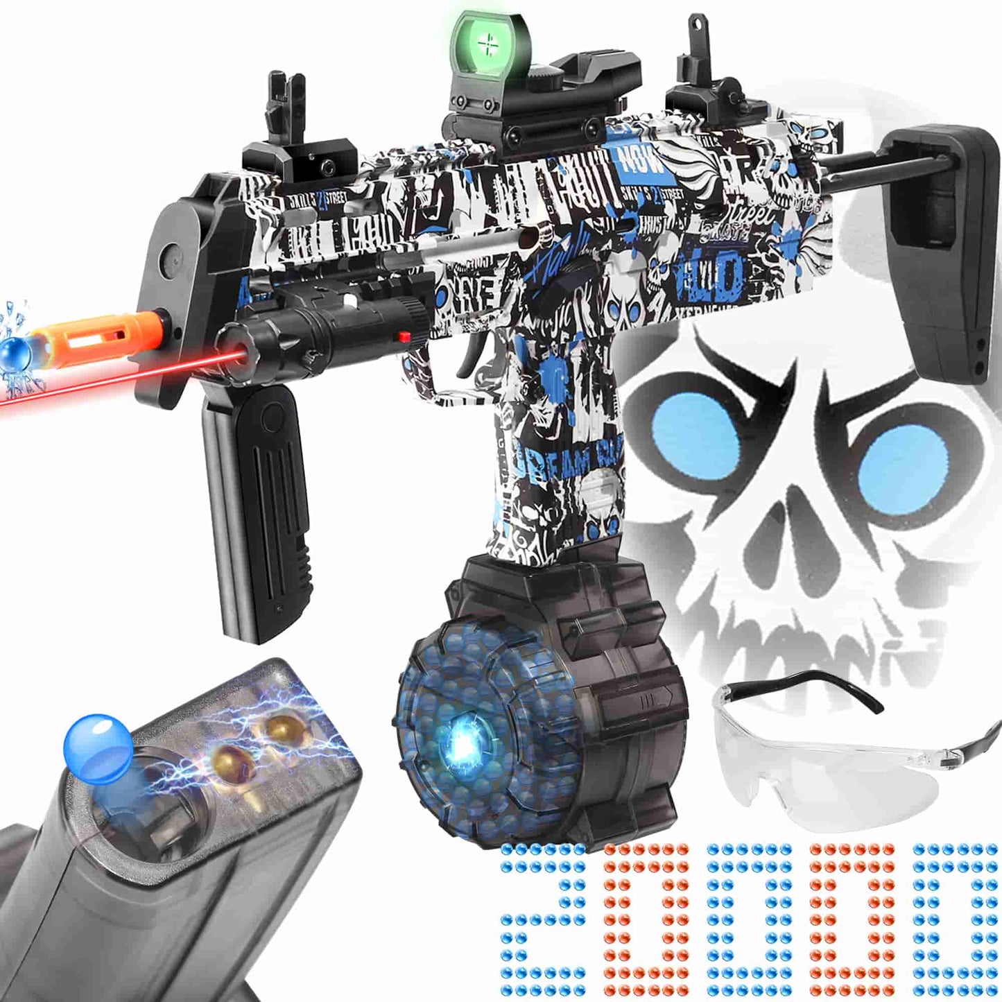 Caissa MP7 MP17 MP17-Pro Manual & Automatic Dual Mode Gel Ball Blaster Gun Pistol with Adjustable Tail - caissatoy